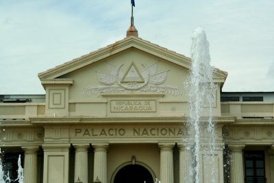 Close-up of the classical façade of the National Palace.