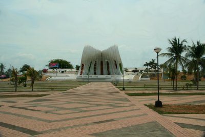 View of the acoustical shell across Plaza de la Fe Juan Pablo II.