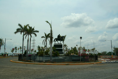 Statue of Simón Bolívar (the South American independence leader) as seen from Plaza de la Fe Juan Pablo II.