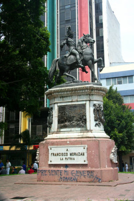 Statue in Parque Central of Francisco Morazan on horseback.  He was Honduras' hero of independence.