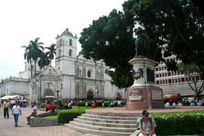 In front of St. Michael's Cathedral is Parque Central, which is a hub of activity in Tegucigalpa.