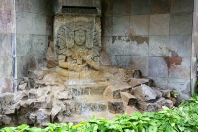 The Honduras Maya Hotel has really wonderful Mayan art such as this fountain in front.