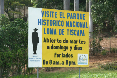 Sign for the Historic National Park of Tiscapa (named after the Tiscapa Lagoon).