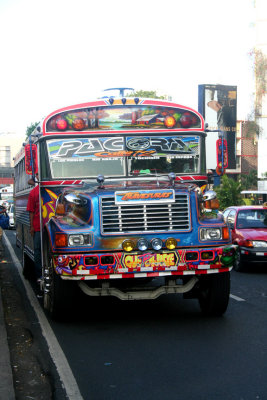 One of Panama's colorful painted buses colloquially known as diablo rojo (red devil).