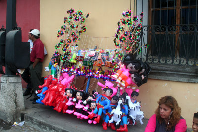 The toys on sale were more colorful than most of the carpets were.