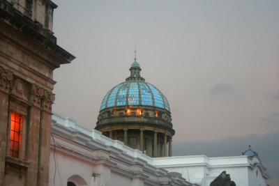 View of the dome behind Metropolitan Cathedral in Guatemala City.