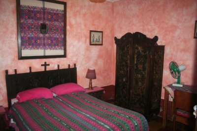 This was my bedroom at the Posada Belen with its Guatemalan decor.