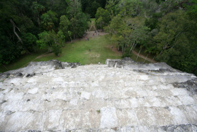 Looking down the steps from over 100 feet up. There are 4 stairways to the top, each flanked by massive stone masks.
