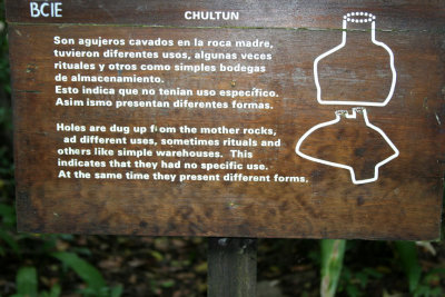 A sign in Tikal describing a chultun (a bottle-shaped cistern built underground by the ancient Mayans).
