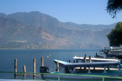 From the dock, was this view of the scenic mountainous coastline of Lake Atitln.