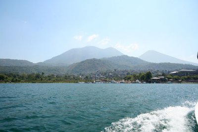 Another view of Volcán San Pedro with the wake of the boat on the right.