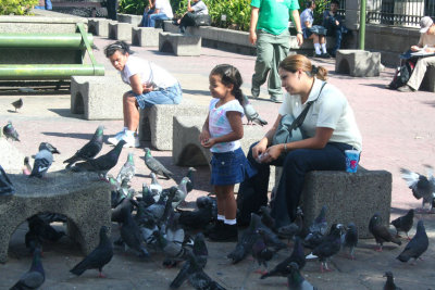 Another kid feeding the pigeons.