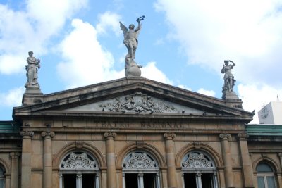 Impressive sculptures adorn the top of San Jos's National Theater.