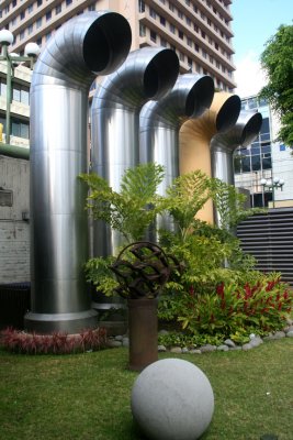 These vent pipes outside of the Gold Museum looked like a modern sculpture.