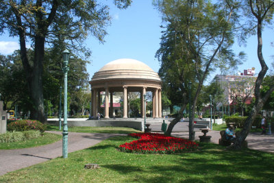 View of the central gazebo Morazn Park with nice flowers in front of it.