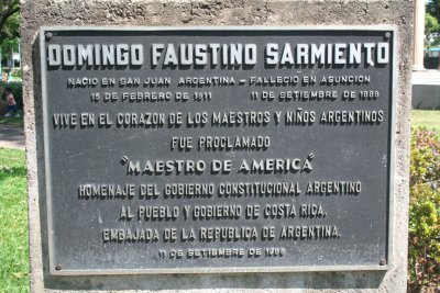 Plaque for Sarmiento under his statue.  His well known work Facundo (1845) made him famous all over Latin and Central America.