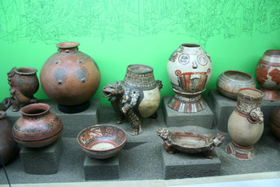 Pre-Columbian pots and bowls on display at the Museo Nacional.