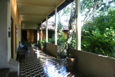 An open porch in the interior of the Museo Nacional with beautiful tiles.
