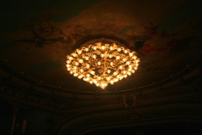 The theater is adorned by these beautiful chandeliers.