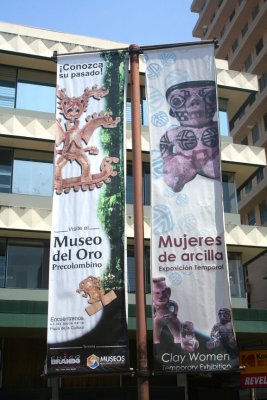Banners advertising the Museo del Oro (Gold Museum) located off of the Plaza de la Cultura in San Jos.