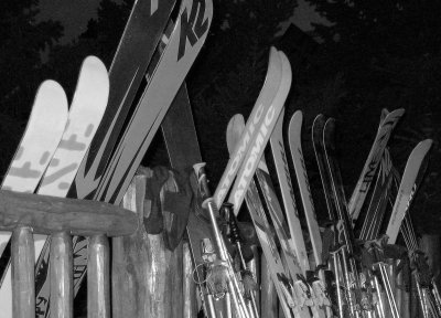 Skis Resting At Night