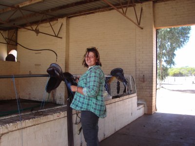 Carolyn  cleaning tack.JPG