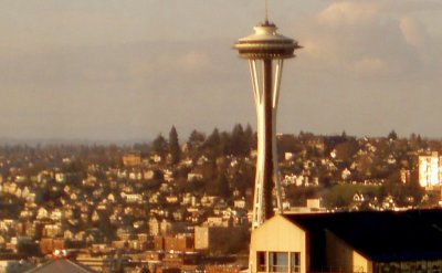 A zoom shot to the Space Needle