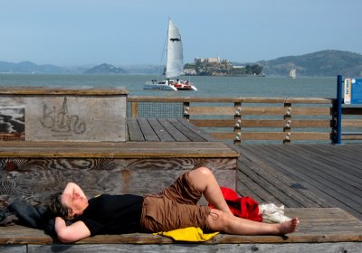 Catching rays while waiting for the ferry