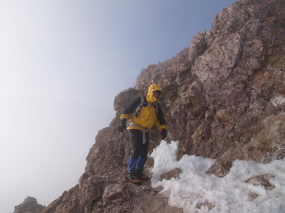 Descending the summit pinnacle