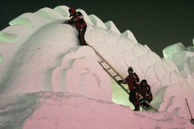 Carving of Snow Dragon about 20'x150' long