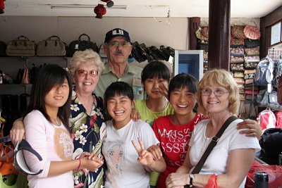 Janet, Kay and Kent with Cloth Merchants (Pingyao)