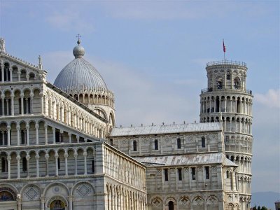 Cathedral at Pisa and its famed leaning tower