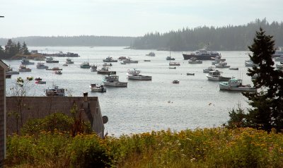 Yacht and lobster boats in Vinalhaven harbor