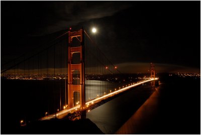 Moon rising over the Golden Gate Bridge