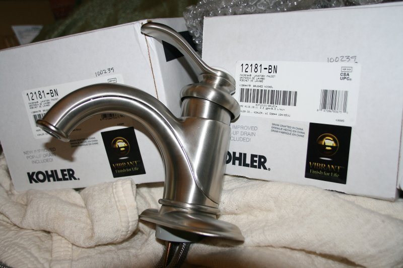 Lavatory fauctes: Kohler Fairfax (brushed nickel)