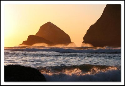 Sunlit waves and 3 Arch Rocks