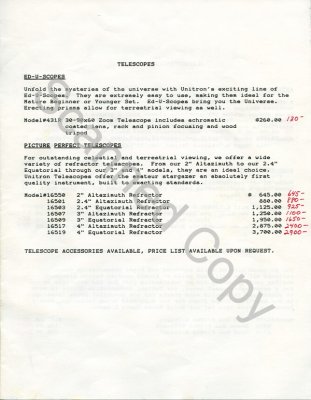 Unitron Price List 1992