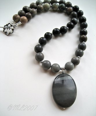 Blue line jasper and oxidized silver necklace