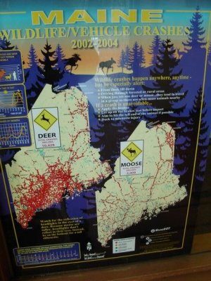all those red dots are deer or moose & car crashes