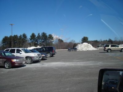 mall parking lot and mound of ice