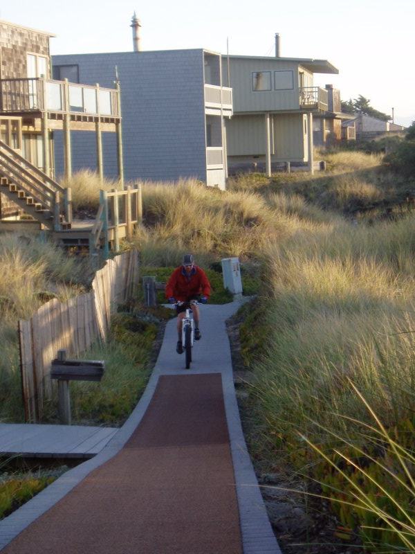 Scott cycles the boardwalk