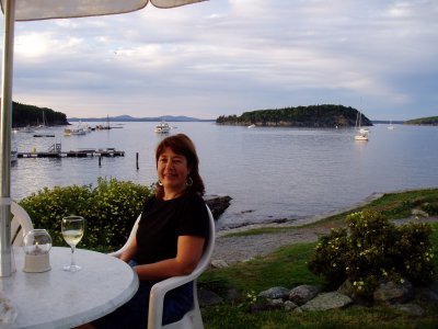 Cathy enjoys one of the best tables in the house.