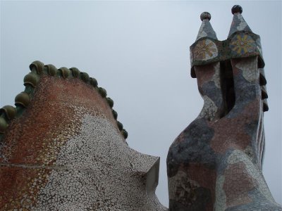 Casa Battlo roof Gaudi chimneys and roof top