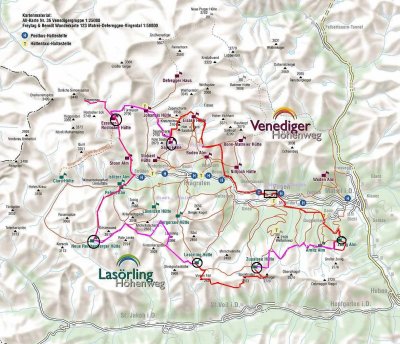 Overzichtskaart gelopen route in Virgental