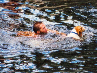 Michael swimming with Calvin