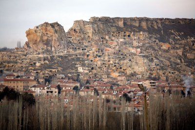 The cave houses on the hillslopes of Cappadocia