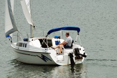 Ed sails towards the dam