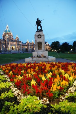 WW I Statue with Flowers