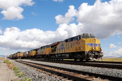 UP 7616 Passes Siding Train