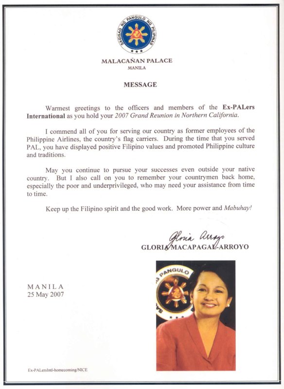 Message from President Gloria Arroyo